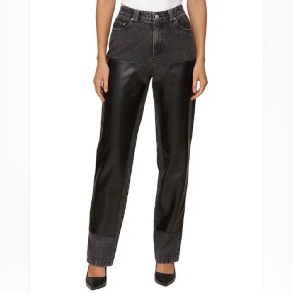 🆕 Avec Les Filles Charcoal-Black faux leather panel jeans